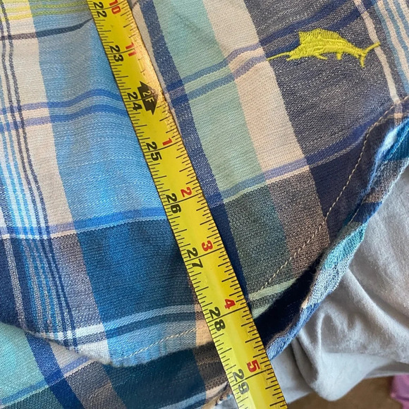 Tommy Bahama Large Preppy Blue Beach Coastal Cotton Tencel Button EUC Plaid - Picture 9 of 9